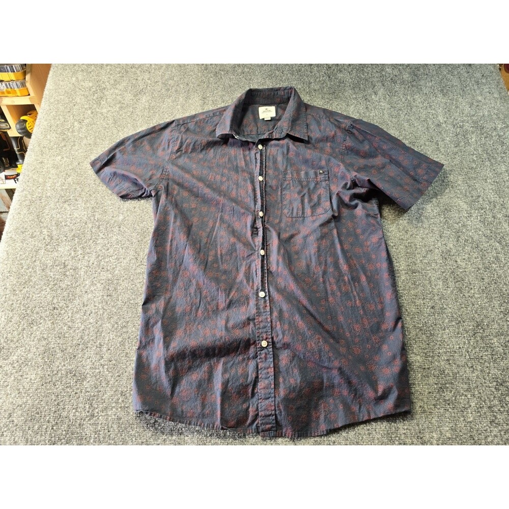 Rip Curl Short Sleeve Button Up Blue Red Shirt Size Large 100% Cotton